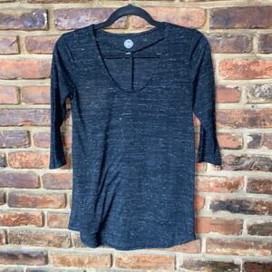 SO Black Gray Relaxed Fit Strappy 3/4 Sleeve Top Women's Size Small